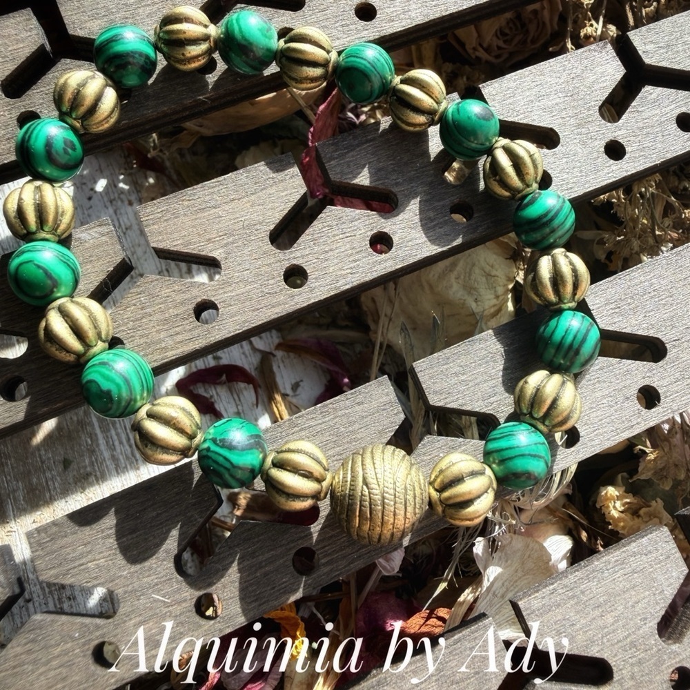 Malachite gold statement vintage style bracelet